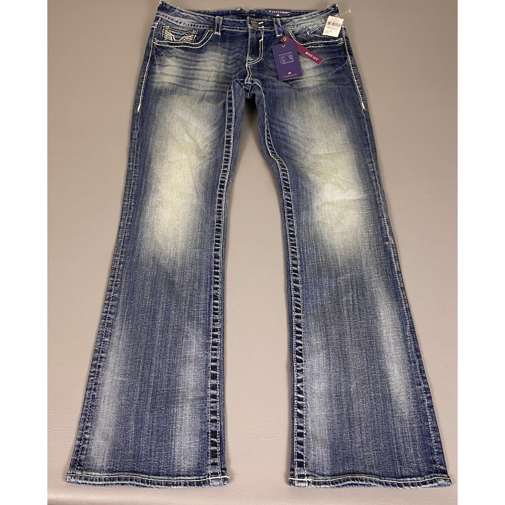 Vigoss The Dublin Boot Cut Jeans Women's 12/33 Dark Wash Embellished New NWT